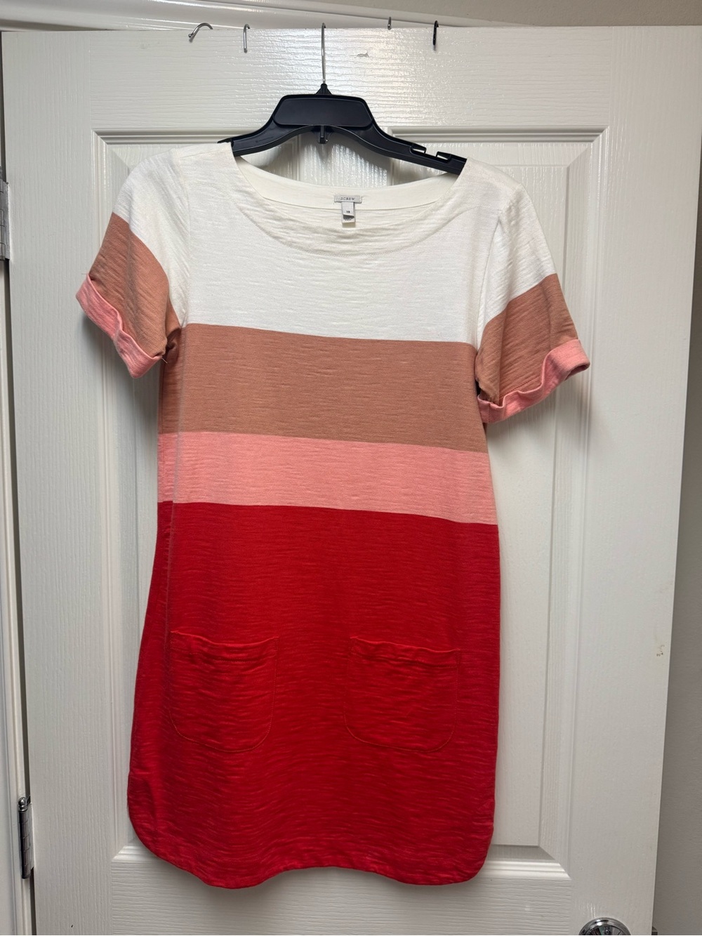 J. Crew Short-Sleeve Colorblock Mini Dress in Red, Pink, Cream